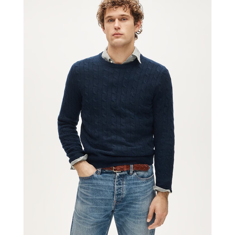 J. CREW Mens Cashmere cable-knit sweater blue XS new